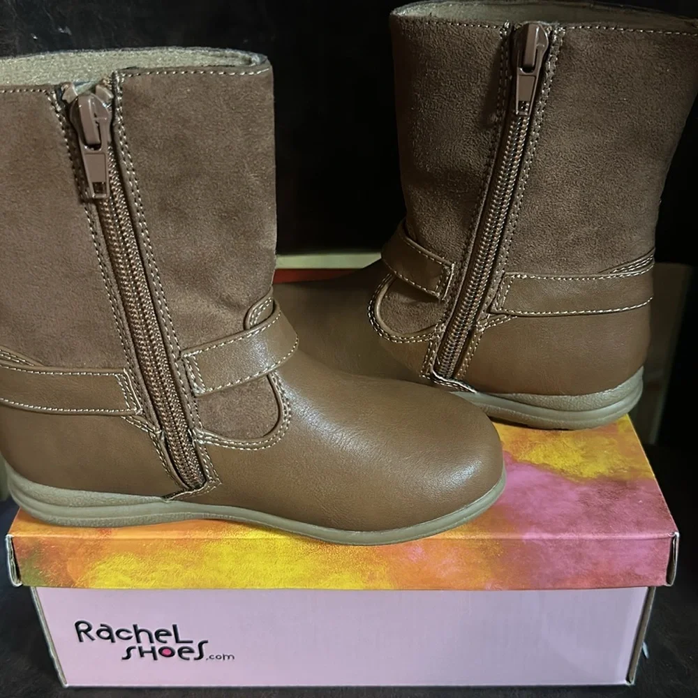 RACHEL SHOES CAMILLA BOOTS: COGNAC: NEW IN BOX: SIZE 9